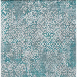5x8 Teal Brown Oriental Polyester Area Rug Stain Resistant for Patio or Living Room
