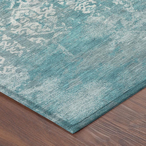 5x8 Teal Brown Oriental Polyester Area Rug Stain Resistant for Patio or Living Room