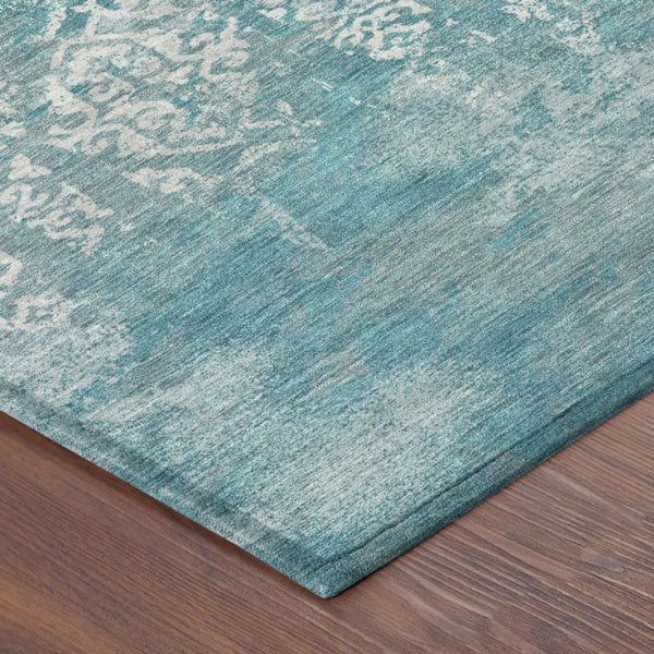 5x8 Teal Brown Oriental Polyester Area Rug Stain Resistant for Patio or Living Room