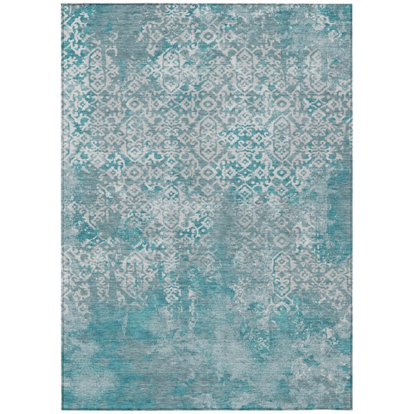 HomeRoots 9x12 Teal Brown Oriental Polyester Area Rug Washable Stain Resistant Indoor Outdoor 737787
