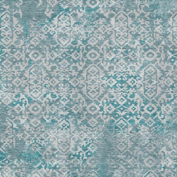 9x12 Teal Brown Oriental Polyester Area Rug Washable Stain Resistant Indoor Outdoor