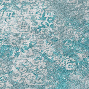 9x12 Teal Brown Oriental Polyester Area Rug Washable Stain Resistant Indoor Outdoor