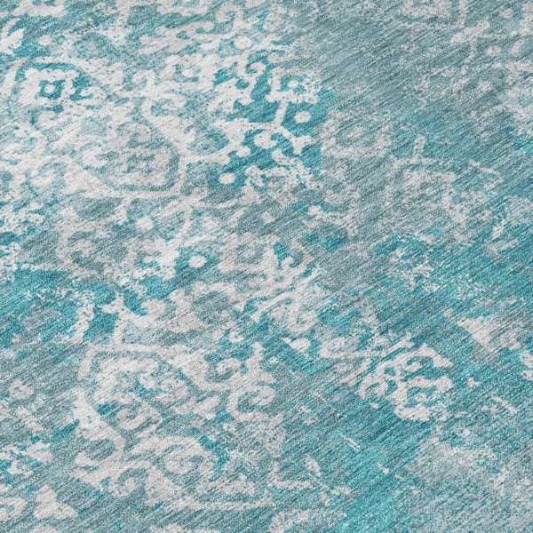 9x12 Teal Brown Oriental Polyester Area Rug Washable Stain Resistant Indoor Outdoor