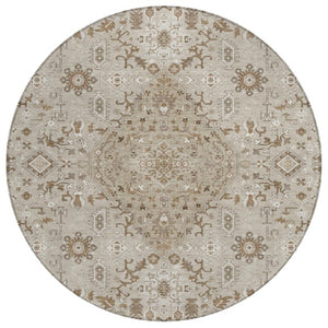 HomeRoots 8 Foot Round Medallion Indoor Outdoor Rug Stain Resistant Polyester Patio Accent 737791