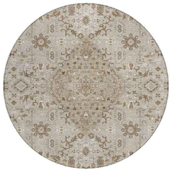 HomeRoots 8 Foot Round Medallion Indoor Outdoor Rug Stain Resistant Polyester Patio Accent 737791