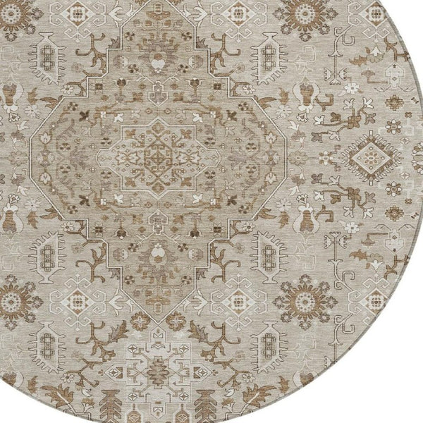 8 Foot Round Medallion Indoor Outdoor Rug Stain Resistant Polyester Patio Accent
