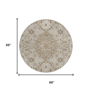8 Foot Round Medallion Indoor Outdoor Rug Stain Resistant Polyester Patio Accent