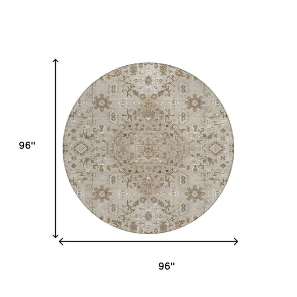 8 Foot Round Medallion Indoor Outdoor Rug Stain Resistant Polyester Patio Accent