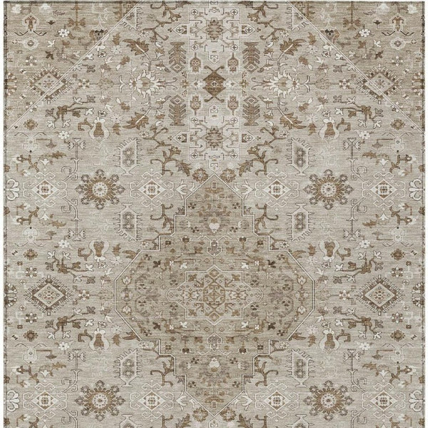 9x12 Medallion Indoor Outdoor Rug Washable Polyester Stain Resistant Beige Graphite