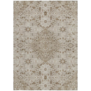 9x12 Medallion Indoor Outdoor Rug Washable Polyester Stain Resistant Beige Graphite
