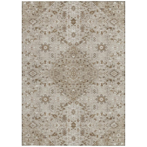 9x12 Medallion Indoor Outdoor Rug Washable Polyester Stain Resistant Beige Graphite