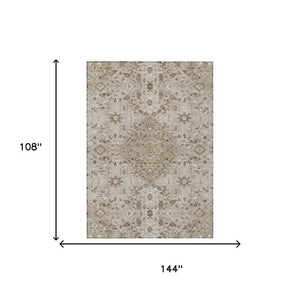 9x12 Medallion Indoor Outdoor Rug Washable Polyester Stain Resistant Beige Graphite