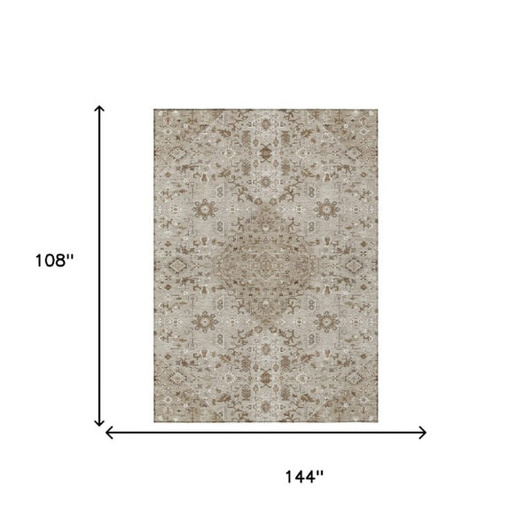 9x12 Medallion Indoor Outdoor Rug Washable Polyester Stain Resistant Beige Graphite