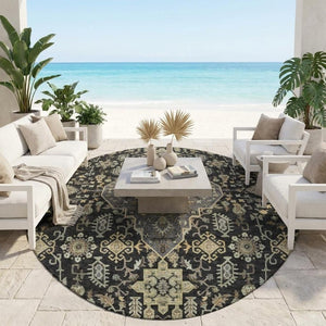 8 Ft Round Medallion Polyester Area Rug Stain Resistant for Patio or Family Room