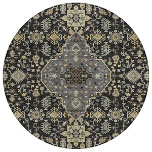 HomeRoots 8 Ft Round Medallion Polyester Area Rug Stain Resistant for Patio or Family Room 737797