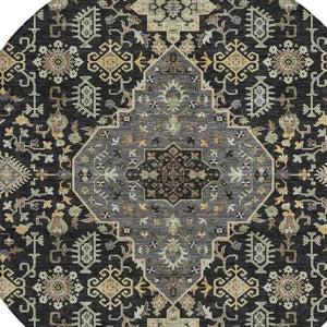 8 Ft Round Medallion Polyester Area Rug Stain Resistant for Patio or Family Room