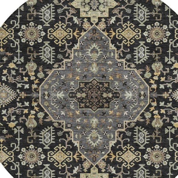 8 Ft Round Medallion Polyester Area Rug Stain Resistant for Patio or Family Room