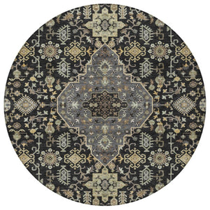 8 Ft Round Medallion Polyester Area Rug Stain Resistant for Patio or Family Room