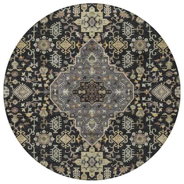 8 Ft Round Medallion Polyester Area Rug Stain Resistant for Patio or Family Room