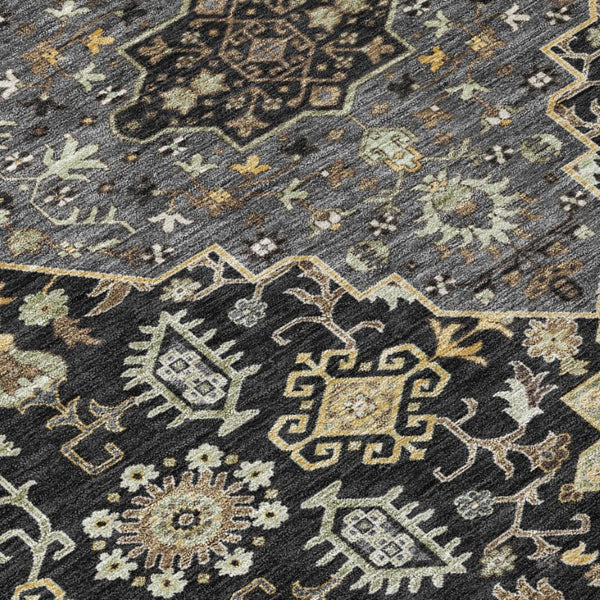8 Ft Round Medallion Polyester Area Rug Stain Resistant for Patio or Family Room