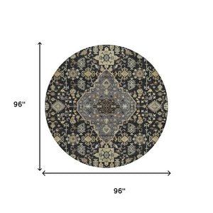 8 Ft Round Medallion Polyester Area Rug Stain Resistant for Patio or Family Room