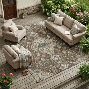 8 Ft X 10 Ft Medallion Polyester Area Rug Washable Stain Resistant Indoor Outdoor