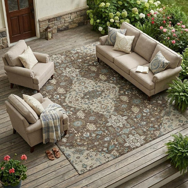 8 Ft X 10 Ft Medallion Polyester Area Rug Washable Stain Resistant Indoor Outdoor
