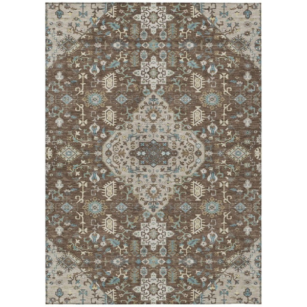 HomeRoots 8 Ft X 10 Ft Medallion Polyester Area Rug Washable Stain Resistant Indoor Outdoor 737804