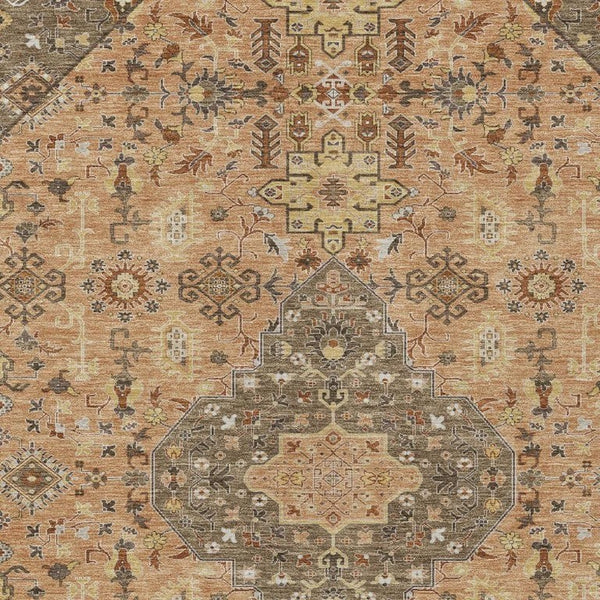 5 X 8 Copper Blue Medallion Polyester Area Rug Washable for Patio or Living Room