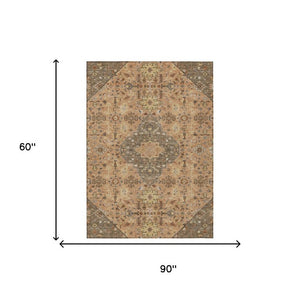 5 X 8 Copper Blue Medallion Polyester Area Rug Washable for Patio or Living Room