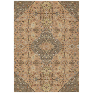 HomeRoots 9 X 12 Copper Blue Medallion Polyester Area Rug Washable for Patio or Living Room 737811