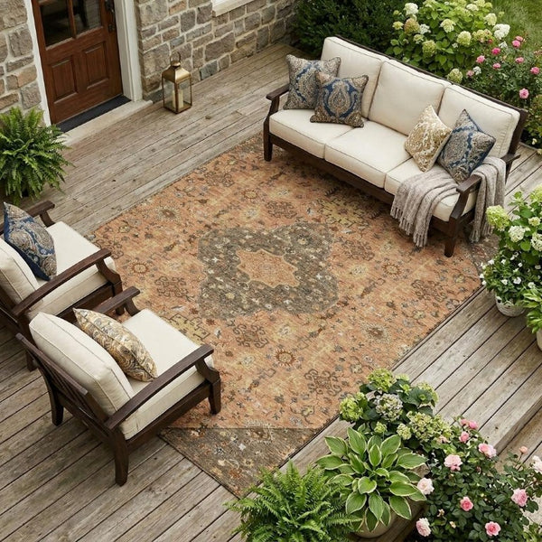 10 X 14 Medallion Polyester Area Rug Washable Stain Resistant Indoor Outdoor