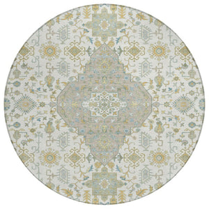 HomeRoots 8 Foot Round Medallion Polyester Area Rug Washable for Patio Porch and Family Room 737815