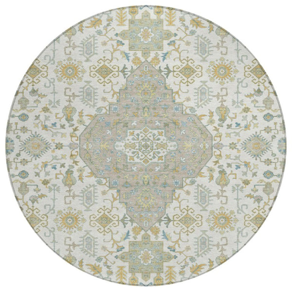 HomeRoots 8 Foot Round Medallion Polyester Area Rug Washable for Patio Porch and Family Room 737815