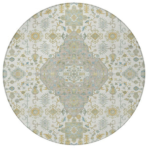 8 Foot Round Medallion Polyester Area Rug Washable for Patio Porch and Family Room