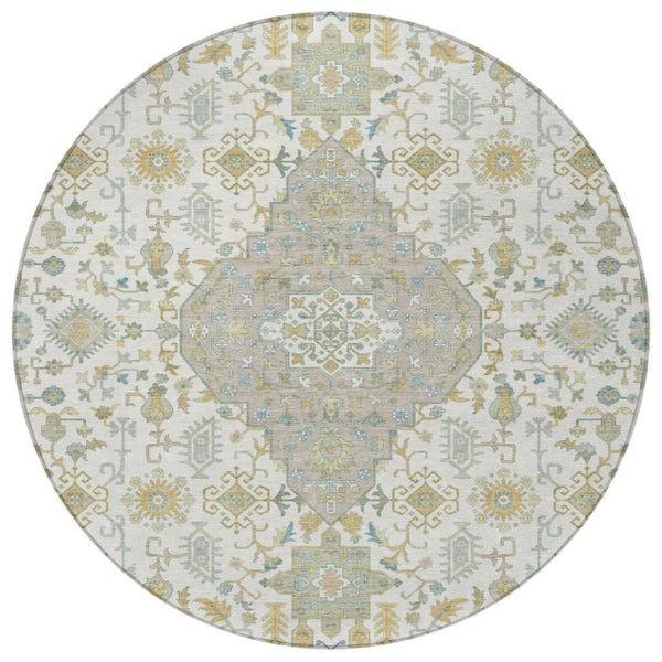 8 Foot Round Medallion Polyester Area Rug Washable for Patio Porch and Family Room