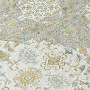8 Foot Round Medallion Polyester Area Rug Washable for Patio Porch and Family Room