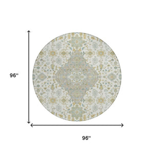 8 Foot Round Medallion Polyester Area Rug Washable for Patio Porch and Family Room