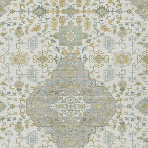 8x10 Ivory Green Medallion Polyester Area Rug Washable for Indoor Outdoor Use