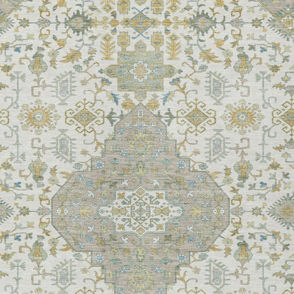 8x10 Ivory Green Medallion Polyester Area Rug Washable for Indoor Outdoor Use