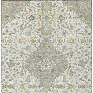 8x10 Ivory Green Medallion Polyester Area Rug Washable for Indoor Outdoor Use
