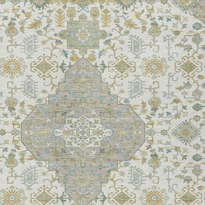 10 X 14 Ivory Green Medallion Polyester Area Rug Washable for Patio or Living Room
