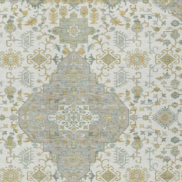 10 X 14 Ivory Green Medallion Polyester Area Rug Washable for Patio or Living Room