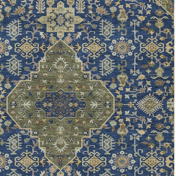 5x8 Navy Pewter Medallion Polyester Area Rug Washable Stain Resistant Indoor Outdoor