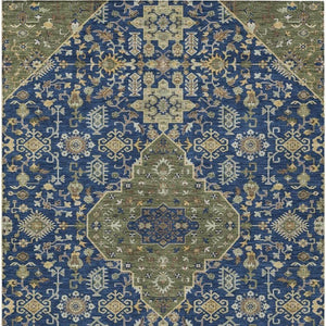 5x8 Navy Pewter Medallion Polyester Area Rug Washable Stain Resistant Indoor Outdoor