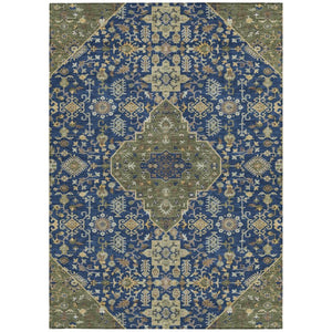 8x10 Navy Pewter Medallion Polyester Area Rug Stain Resistant Indoor Outdoor Use