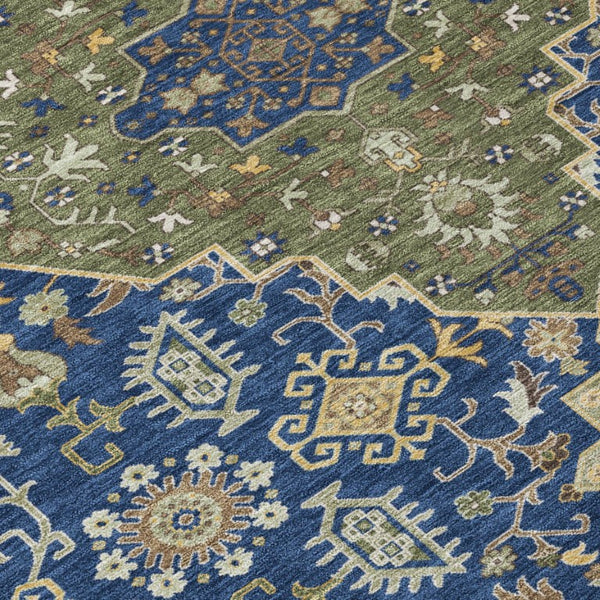 8x10 Navy Pewter Medallion Polyester Area Rug Stain Resistant Indoor Outdoor Use