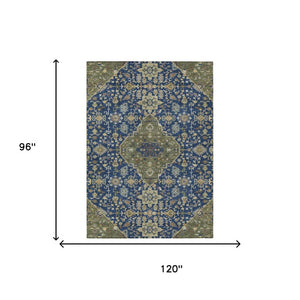 8x10 Navy Pewter Medallion Polyester Area Rug Stain Resistant Indoor Outdoor Use