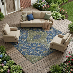 10 Ft X 14 Ft Medallion Polyester Area Rug Stain Resistant Indoor Outdoor Use