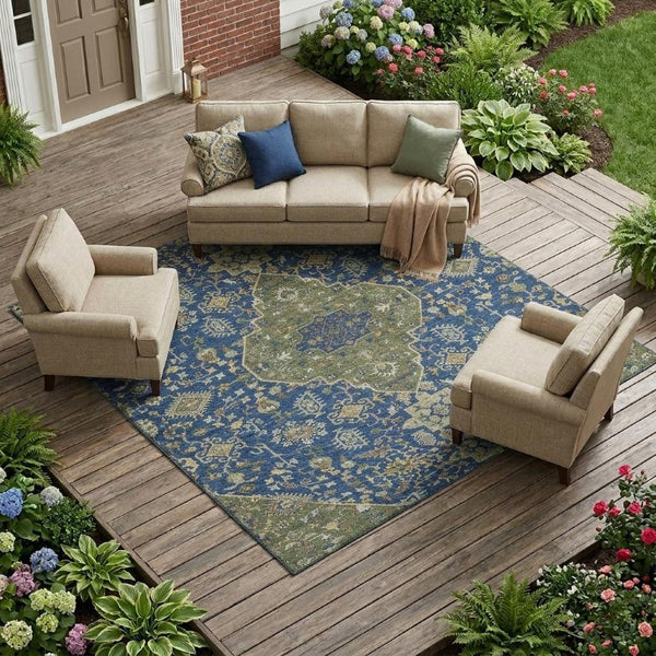 10 Ft X 14 Ft Medallion Polyester Area Rug Stain Resistant Indoor Outdoor Use